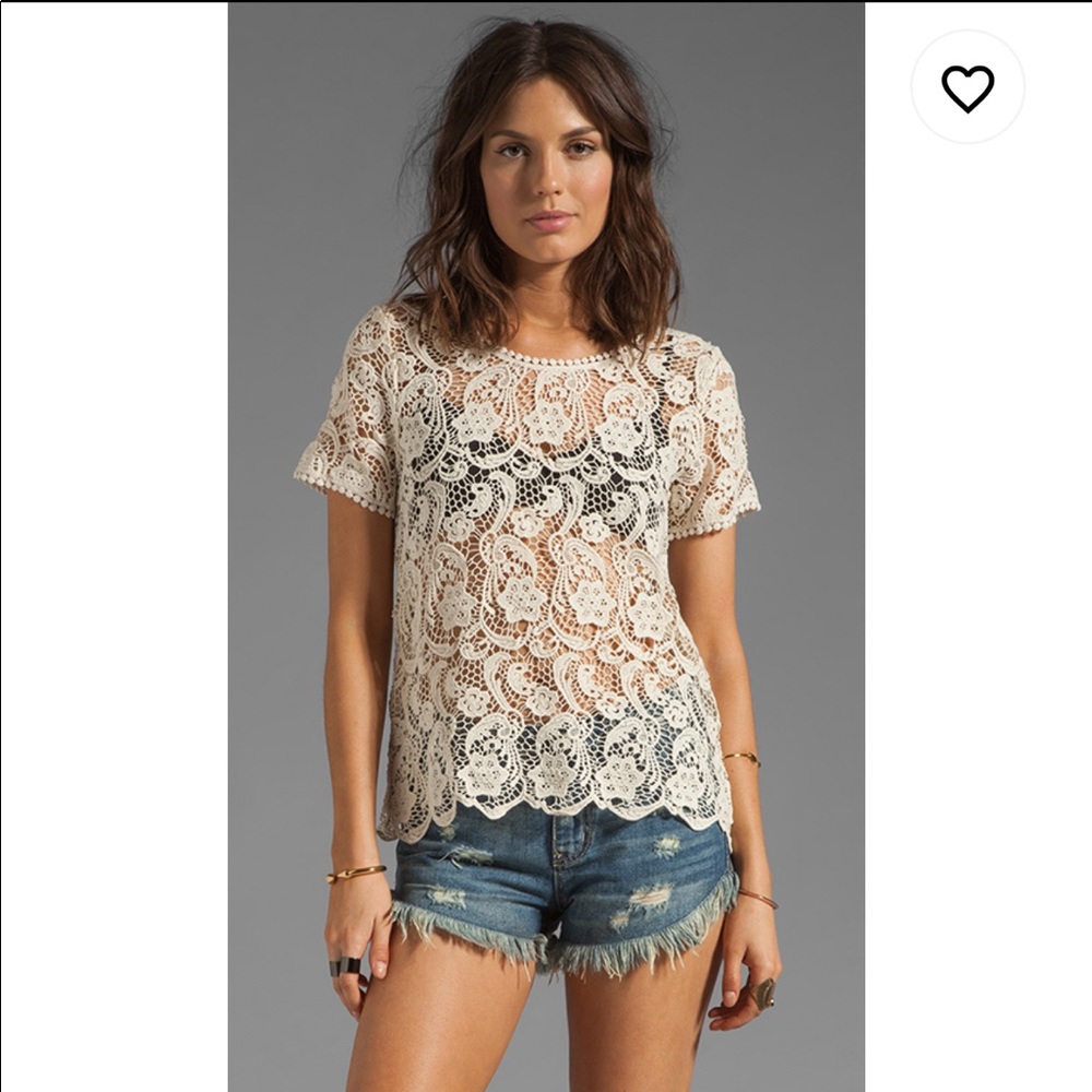 Joie Devine M White Crochet Lace Top Tee T-Shirt